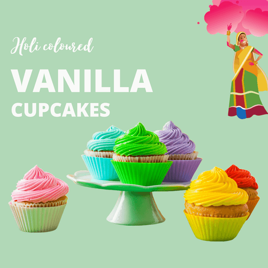 Holi Special Vegan Vanilla Cupcakes - Sentient Steps - Healthy Vegan Cakes